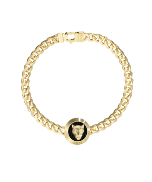 Pulsera GUESS Panther JUMB06086JWYGS Hombre Acero Dorado con Placa Negra y Cabeza de Pantera