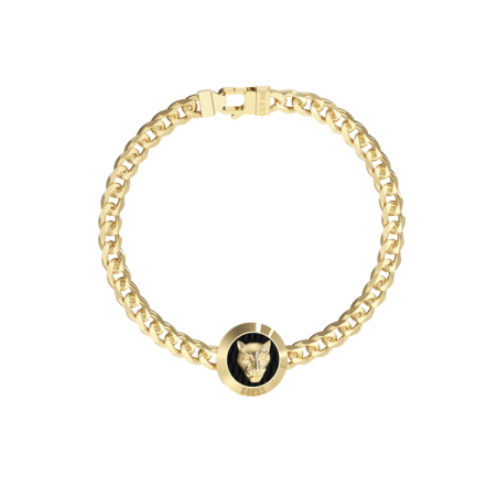 Pulsera GUESS Panther JUMB06086JWYGS Hombre Acero Dorado con Placa Negra y Cabeza de Pantera
